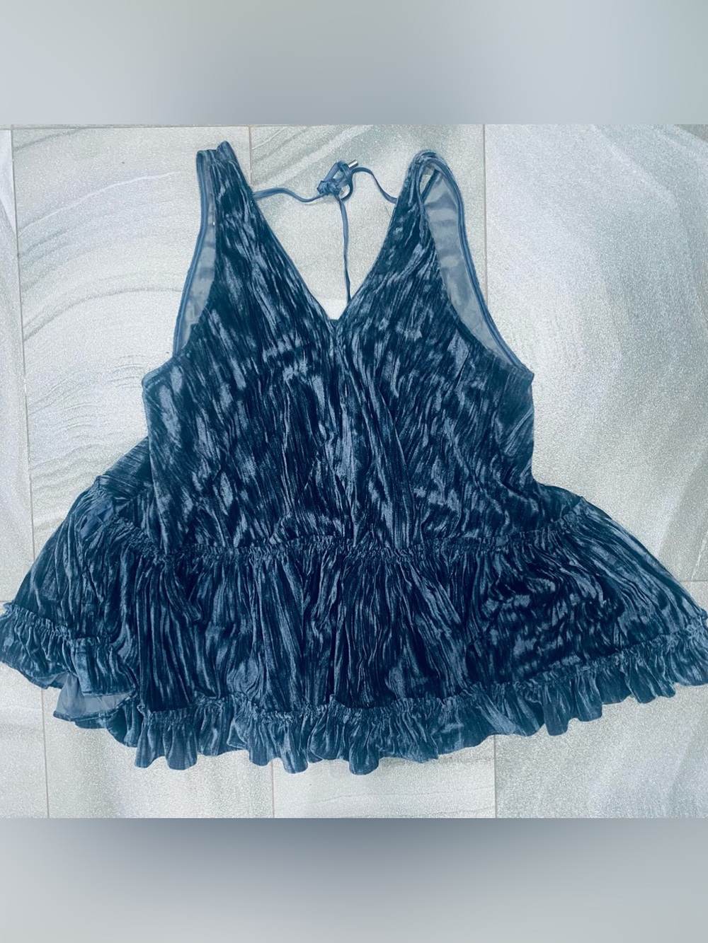 Womens Free People Pleated Plush Crushed Velvet Swing Mini Dress Size M - Picture 5 of 6